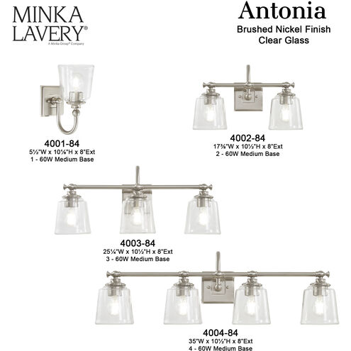 Antonia 4 Light 35 inch Brushed Nickel Bath Vanity Light Wall Light